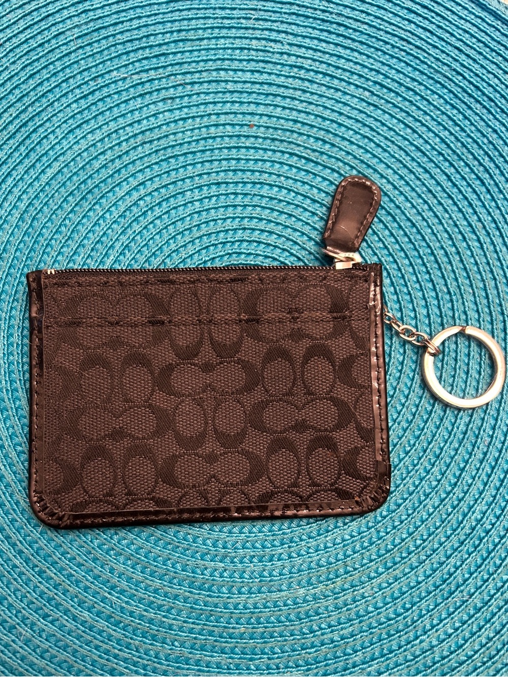 Coach Black Signature Zip Card & Key Pouch